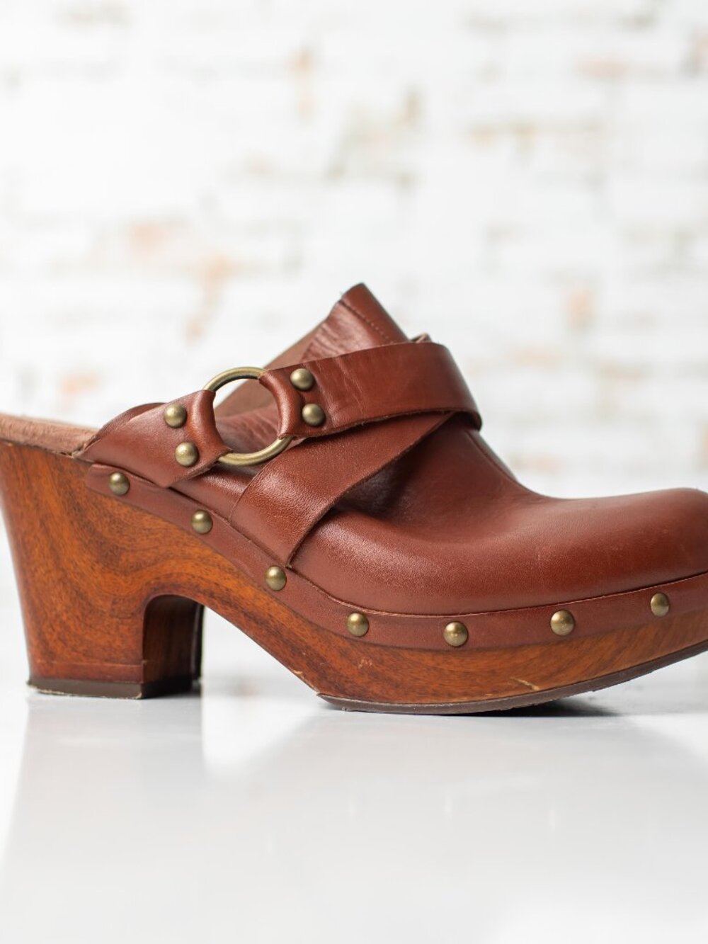 Korks Brown Leather Wooden Platform Clog Mules Women's EU 39 US 8 - Picture 8 of 9